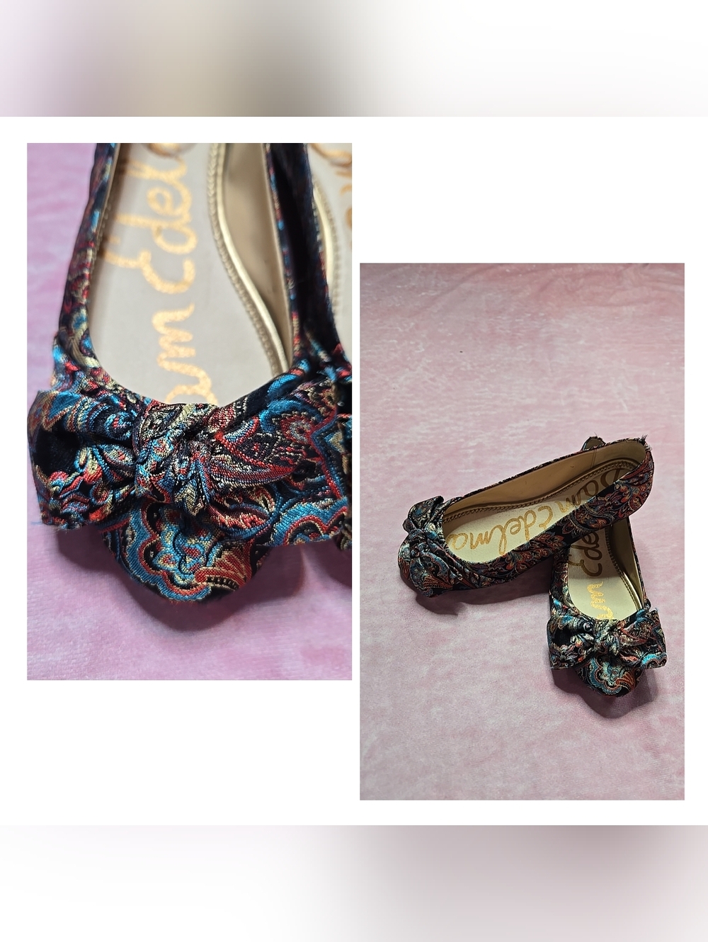 Sam Edelman Franny Bow Paisley Print Boho Tapestry Ballet Flats Size 7